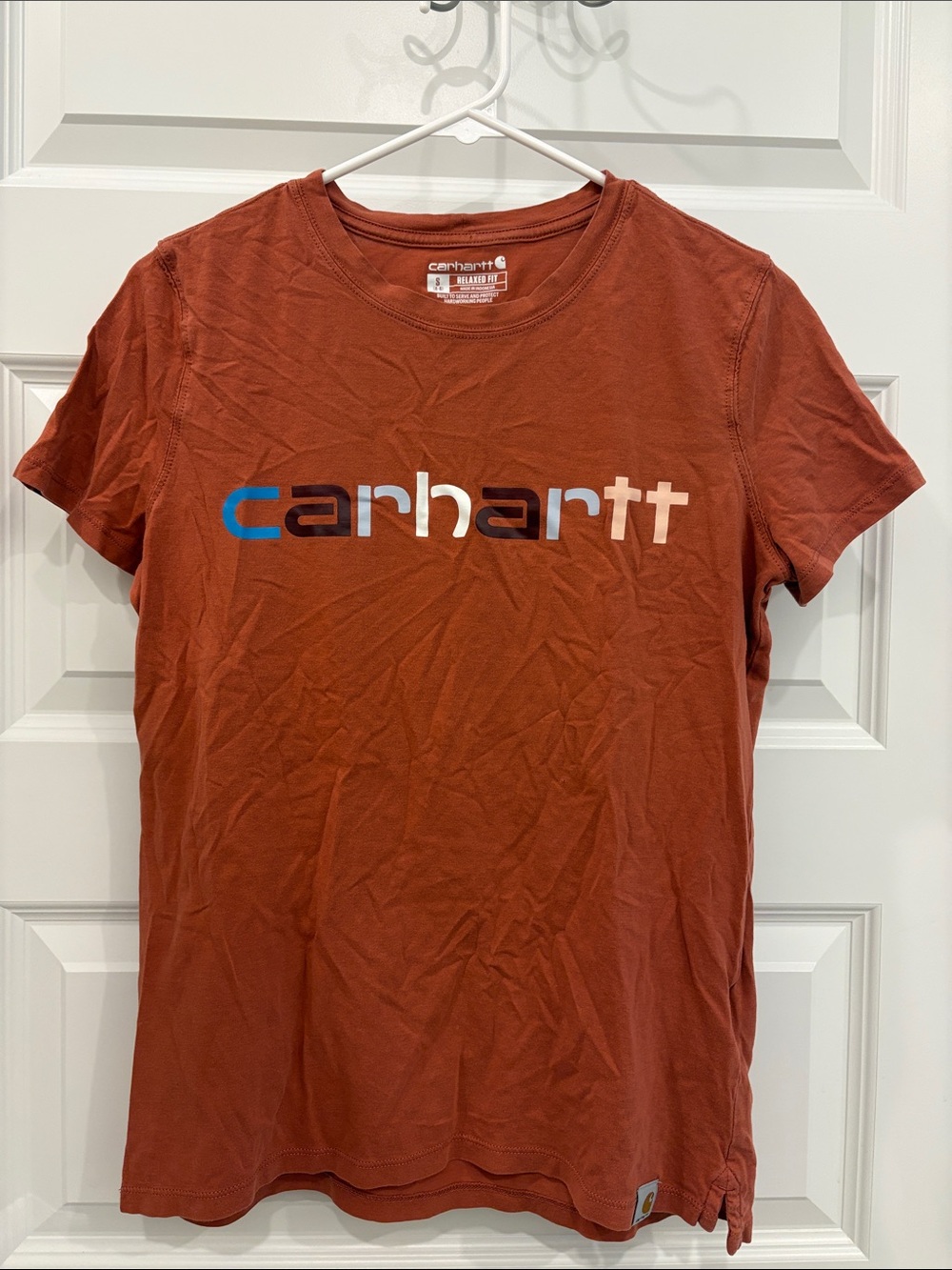 Carhartt Short Sleeve Tee in Rust with Multicolor Logo